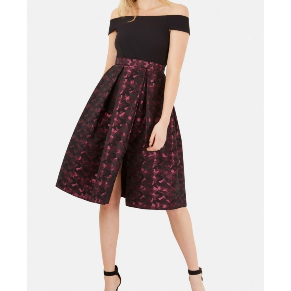CLOSET LONDON Metallic Purple Black Jacquard Skirt Pleated Womens Size 4‎